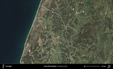 Leiria Belediyesi. Portekiz 'in idari alanı, Ocak 2020' de çekilen Global Mozaik Sentinel-2 karolarından oluşan bir uydu görüntüsünde özetlenmiştir.
