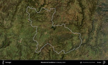 Macedo de Cavaleiros. Portekiz 'in idari alanı, Ocak 2020' de çekilen Global Mozaik Sentinel-2 karolarından oluşan bir uydu görüntüsünde özetlenmiştir.