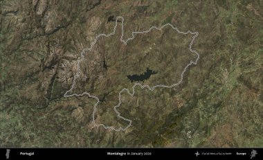 Montalegre 'de. Portekiz 'in idari alanı, Ocak 2020' de çekilen Global Mozaik Sentinel-2 karolarından oluşan bir uydu görüntüsünde özetlenmiştir.