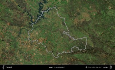 Moura. Portekiz 'in idari alanı, Ocak 2020' de çekilen Global Mozaik Sentinel-2 karolarından oluşan bir uydu görüntüsünde özetlenmiştir.