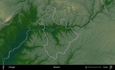 Abrantes. Portekiz 'in idari alanı renkli bir yükseklik haritasında özetlenmiştir