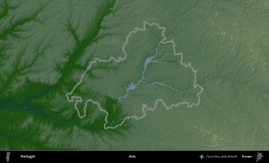 Avis. Portekiz 'in idari alanı renkli bir yükseklik haritasında özetlenmiştir