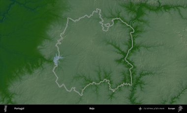 Beja Belediyesi. Portekiz 'in idari alanı renkli bir yükseklik haritasında özetlenmiştir