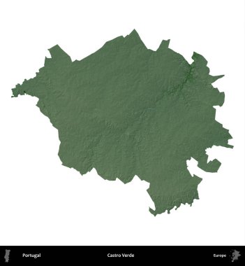 Castro Verde. Portekiz 'in idari bölgesi renkli bir yükseklik haritasında beyaz üzerine izole edilmiş