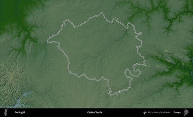 Castro Verde. Portekiz 'in idari alanı renkli bir yükseklik haritasında özetlenmiştir
