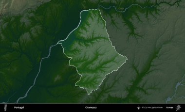 Chamusca. Portekiz 'in idari alanı koyu renkli bir yükseklik haritasına vurgulanmış ve özetlenmiştir