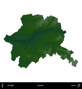 Coruche. Portekiz 'in idari bölgesi renkli bir yükseklik haritasında beyaz üzerine izole edilmiş