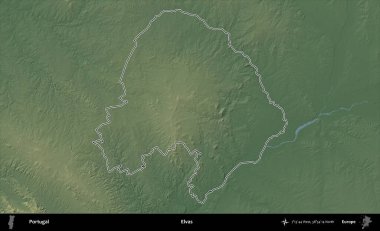 Elvas. Portekiz 'in idari alanı renkli bir yükseklik haritasında özetlenmiştir