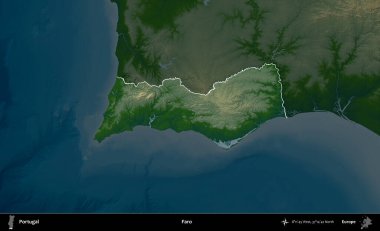 Faro. Portekiz 'in idari alanı koyu renkli bir yükseklik haritasına vurgulanmış ve özetlenmiştir
