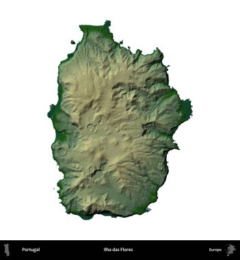 Ilha das Flores. Portekiz 'in idari bölgesi renkli bir yükseklik haritasında beyaz üzerine izole edilmiş