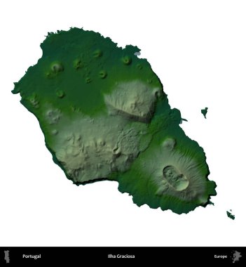 Ilha Graciosa. Portekiz 'in idari bölgesi renkli bir yükseklik haritasında beyaz üzerine izole edilmiş