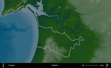 Grandola. Portekiz 'in idari alanı renkli bir yükseklik haritasında özetlenmiştir