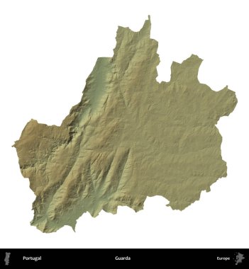 Guarda. Portekiz 'in idari bölgesi renkli bir yükseklik haritasında beyaz üzerine izole edilmiş