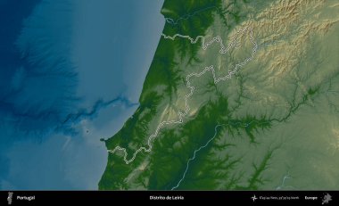 Leiria dağılımı. Portekiz 'in idari alanı renkli bir yükseklik haritasında özetlenmiştir