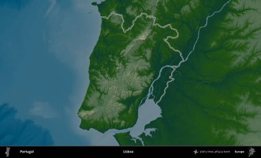 Lisboa. Portekiz 'in idari alanı renkli bir yükseklik haritasında özetlenmiştir