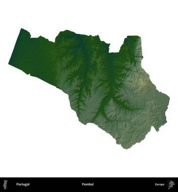 Pombal. Portekiz 'in idari bölgesi renkli bir yükseklik haritasında beyaz üzerine izole edilmiş