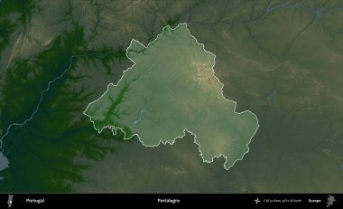 Portalegre. Portekiz 'in idari alanı koyu renkli bir yükseklik haritasına vurgulanmış ve özetlenmiştir