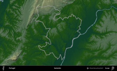 Santarem. Portekiz 'in idari alanı renkli bir yükseklik haritasında özetlenmiştir