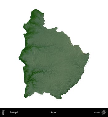 Serpa. Portekiz 'in idari bölgesi renkli bir yükseklik haritasında beyaz üzerine izole edilmiş