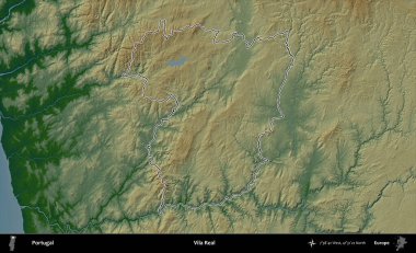 Vila Real. Portekiz 'in idari alanı renkli bir yükseklik haritasında özetlenmiştir