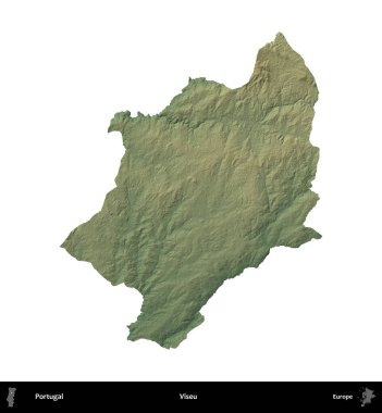 Viseu. Portekiz 'in idari bölgesi renkli bir yükseklik haritasında beyaz üzerine izole edilmiş