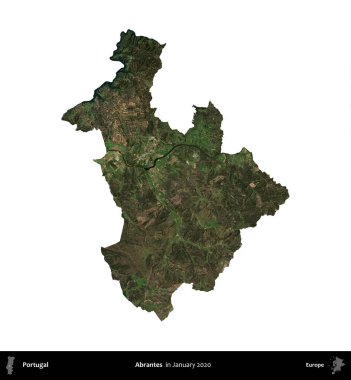 Abrantes. Portekiz idari bölgesi, Ocak 2020 'de çekilen Global Mozaik Sentinel-2 karolarından oluşan bir uydu görüntüsü ile beyaza izole edilmiştir.