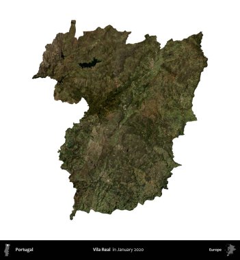Vila Real. Portekiz idari bölgesi, Ocak 2020 'de çekilen Global Mozaik Sentinel-2 karolarından oluşan bir uydu görüntüsü ile beyaza izole edilmiştir.