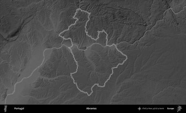 Abrantes. Portekiz 'in idari alanı bir gri ölçekli yükselme haritasında belirtilmiştir