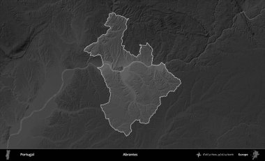 Abrantes. Portekiz 'in idari alanı koyu gri tonlu yükselme haritasına vurgulanmış ve özetlenmiştir