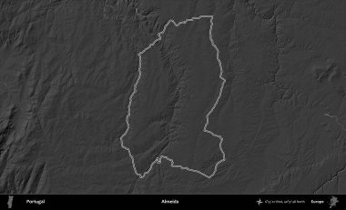 Almeida. Portekiz 'in idari alanı bir gri ölçekli yükselme haritasında belirtilmiştir