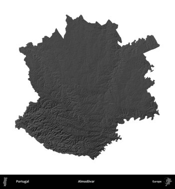 Almodovar. Portekiz 'in idari bölgesi gri ölçekli yükseklik haritasında beyaza izole edildi