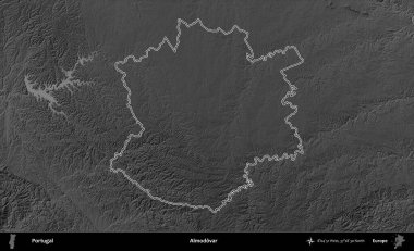 Almodovar. Portekiz 'in idari alanı bir gri ölçekli yükselme haritasında belirtilmiştir