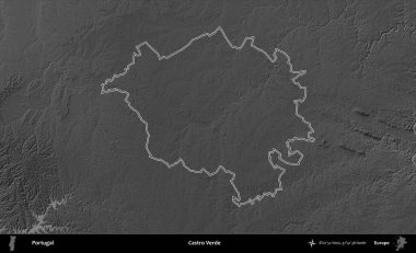 Castro Verde. Portekiz 'in idari alanı bir gri ölçekli yükselme haritasında belirtilmiştir