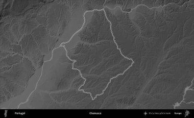 Chamusca. Portekiz 'in idari alanı bir gri ölçekli yükselme haritasında belirtilmiştir