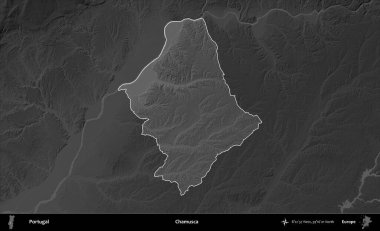 Chamusca. Portekiz 'in idari alanı koyu gri tonlu yükselme haritasına vurgulanmış ve özetlenmiştir