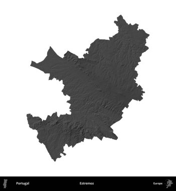 Estremoz. Portekiz 'in idari bölgesi gri ölçekli yükseklik haritasında beyaza izole edildi