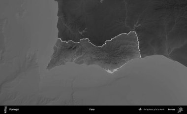 Faro. Portekiz 'in idari alanı koyu gri tonlu yükselme haritasına vurgulanmış ve özetlenmiştir