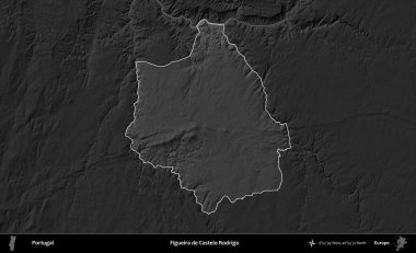 Figueira de Castelo Rodrigo. Portekiz 'in idari alanı koyu gri tonlu yükselme haritasına vurgulanmış ve özetlenmiştir