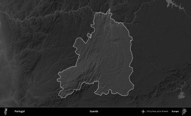 Guarda. Portekiz 'in idari alanı koyu gri tonlu yükselme haritasına vurgulanmış ve özetlenmiştir