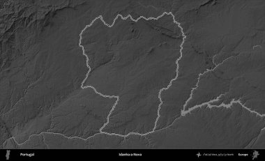 Idanha-a-Nova. Portekiz 'in idari alanı bir gri ölçekli yükselme haritasında belirtilmiştir
