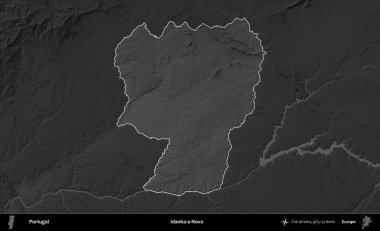 Idanha-a-Nova. Portekiz 'in idari alanı koyu gri tonlu yükselme haritasına vurgulanmış ve özetlenmiştir