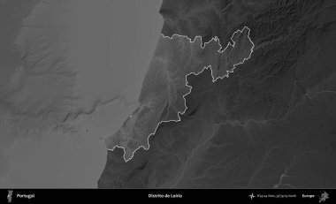 Leiria dağılımı. Portekiz 'in idari alanı koyu gri tonlu yükselme haritasına vurgulanmış ve özetlenmiştir