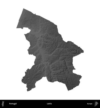 Leiria Belediyesi. Portekiz 'in idari bölgesi gri ölçekli yükseklik haritasında beyaza izole edildi