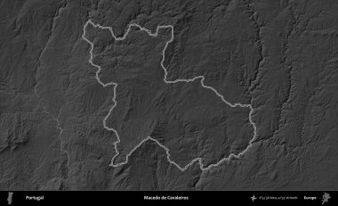 Macedo de Cavaleiros. Portekiz 'in idari alanı bir gri ölçekli yükselme haritasında belirtilmiştir