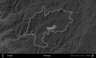 Montalegre 'de. Portekiz 'in idari alanı bir gri ölçekli yükselme haritasında belirtilmiştir
