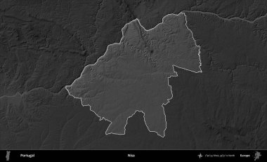 Nisa. Portekiz 'in idari alanı koyu gri tonlu yükselme haritasına vurgulanmış ve özetlenmiştir