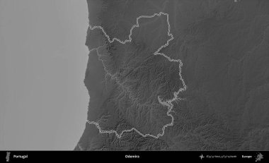 Odemira. Portekiz 'in idari alanı bir gri ölçekli yükselme haritasında belirtilmiştir