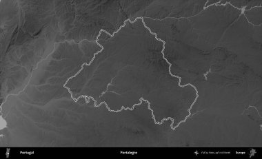 Portalegre. Portekiz 'in idari alanı bir gri ölçekli yükselme haritasında belirtilmiştir