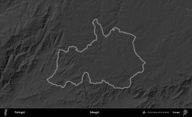 Sabugal. Portekiz 'in idari alanı bir gri ölçekli yükselme haritasında belirtilmiştir