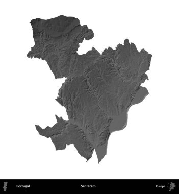 Santarem. Portekiz 'in idari bölgesi gri ölçekli yükseklik haritasında beyaza izole edildi
